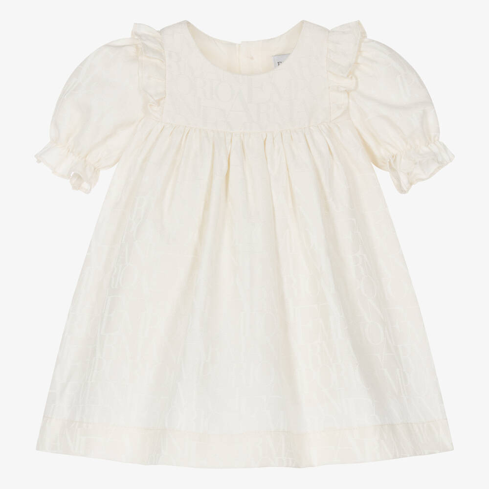 Emporio Armani - Кремовое жаккардовое платье для девочек | Childrensalon