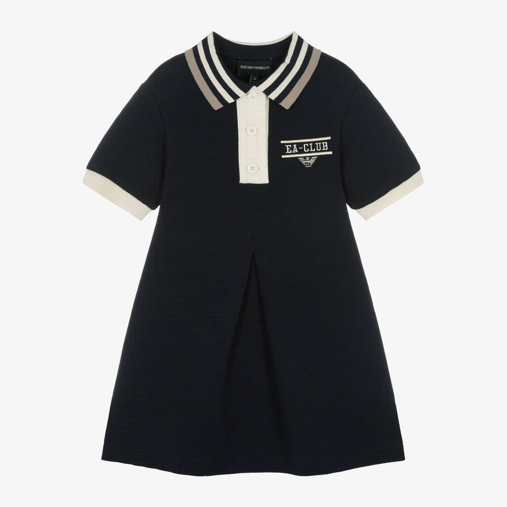 Emporio Armani - Girls Navy Blue Cotton Polo Dress | Childrensalon