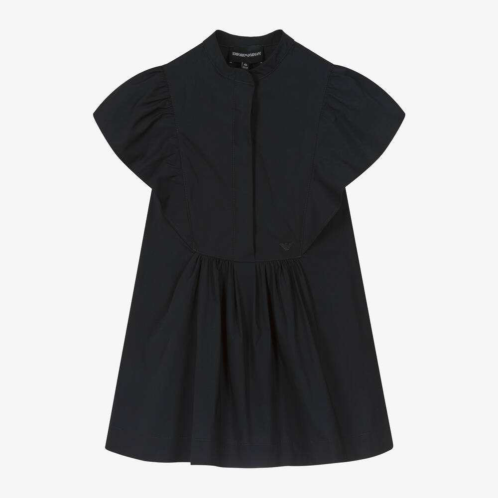 Emporio Armani - فستان مزيج قطن بوبلين لون كحلي مزين بكشكش | Childrensalon