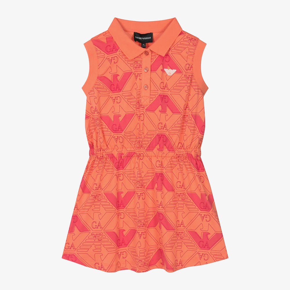 Emporio Armani - Girls Orange Cotton Eagle Polo Dress | Childrensalon
