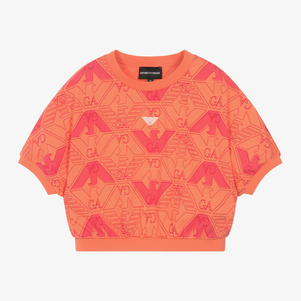 Emporio Armani - Girls Orange Cotton Eagle T-Shirt | Childrensalon