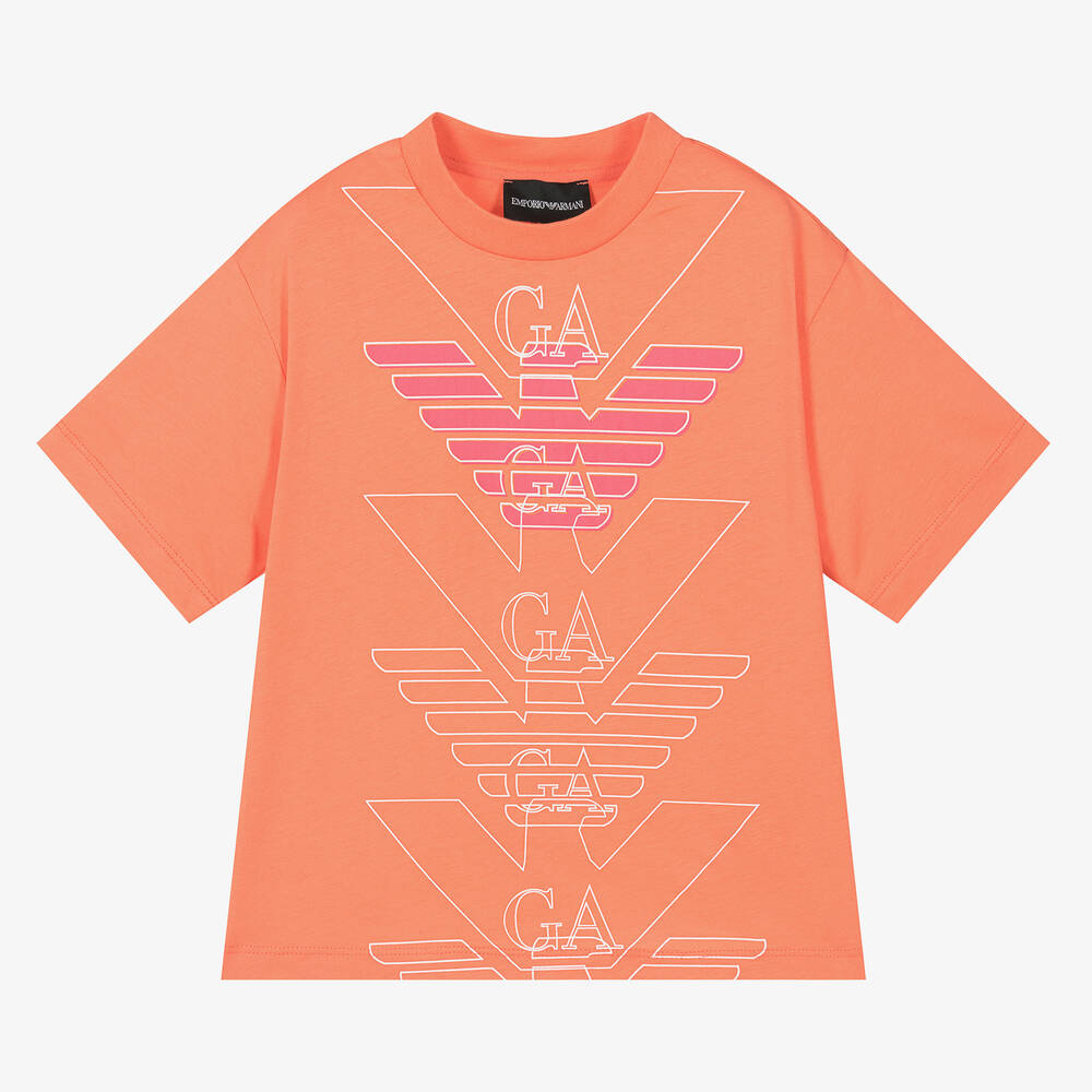 Emporio Armani - Girls Orange EA Crew T-Shirt | Childrensalon
