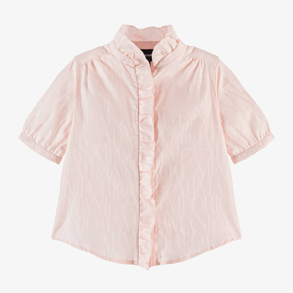 Emporio Armani - Girls Pink Cotton Jacquard Blouse | Childrensalon