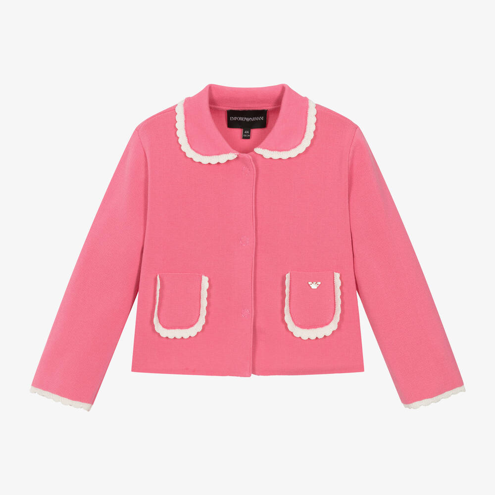 Emporio Armani - Girls Pink Cotton Knit Cardigan | Childrensalon