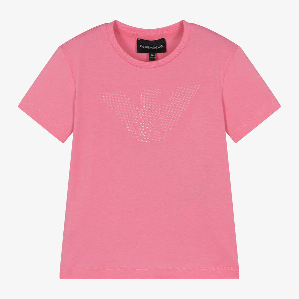 Emporio Armani - Girls Pink Eagle Cotton T-Shirt | Childrensalon