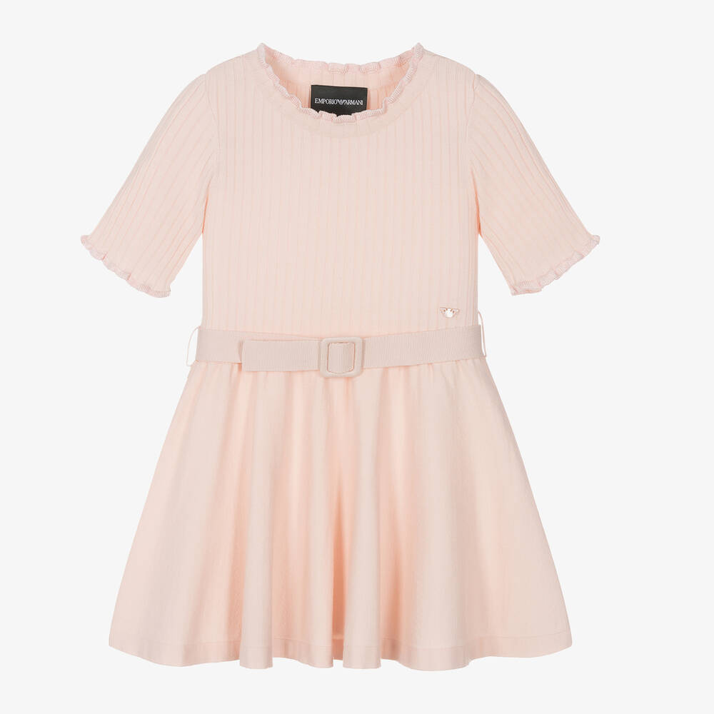 Emporio Armani - Girls Pink Knitted Dress | Childrensalon