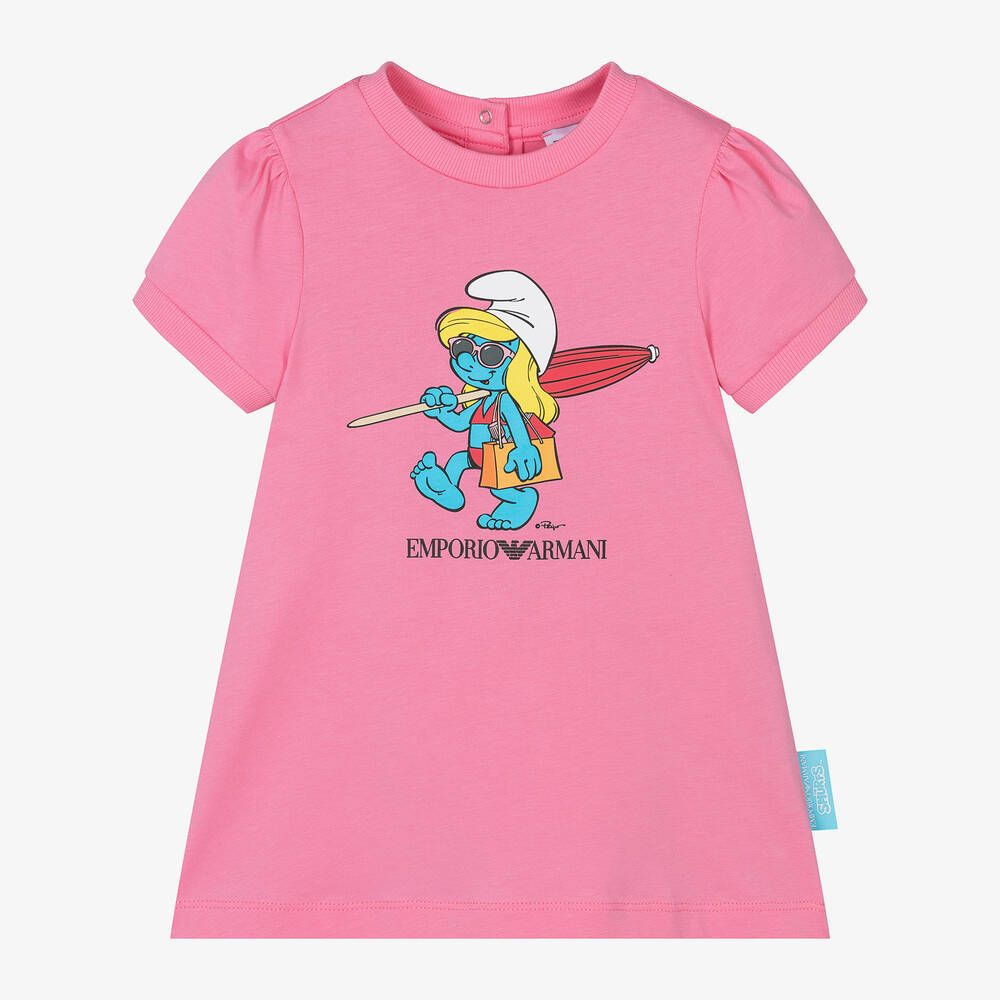 Emporio Armani - Girls Pink Organic Cotton Smurfs Dress | Childrensalon