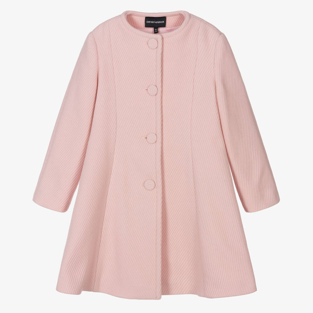 Emporio Armani - Abrigo rosa de canalé de lana niña | Childrensalon