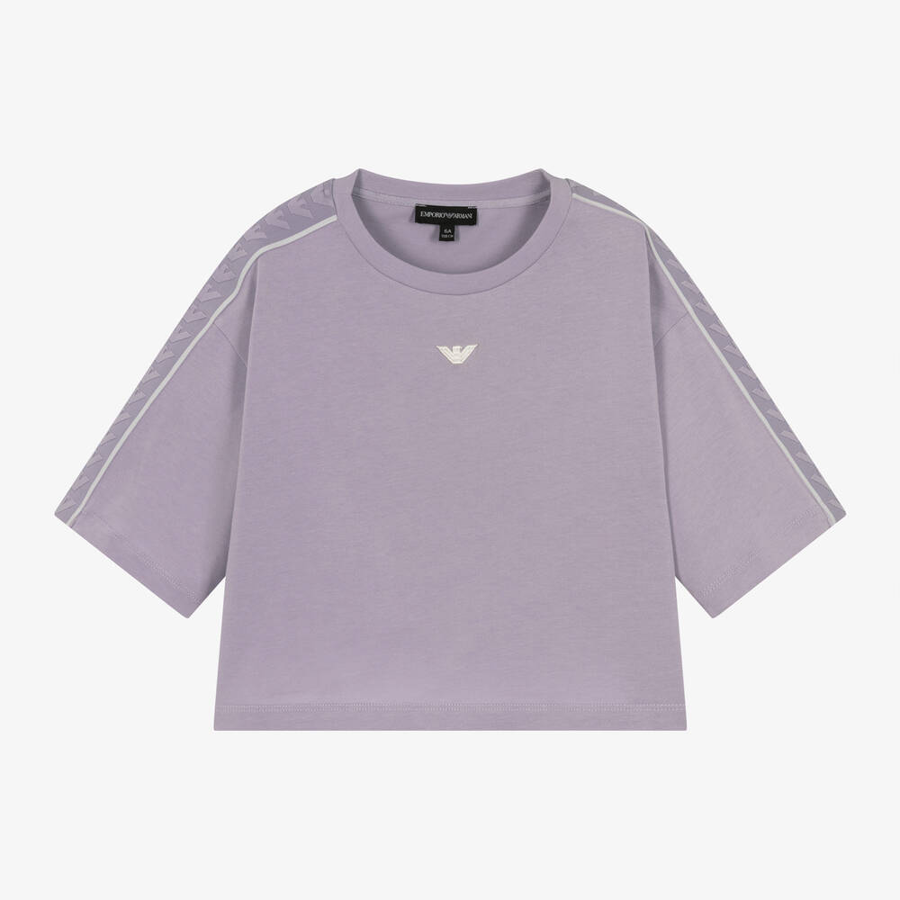 Emporio Armani - Girls Purple Cotton T-Shirt | Childrensalon