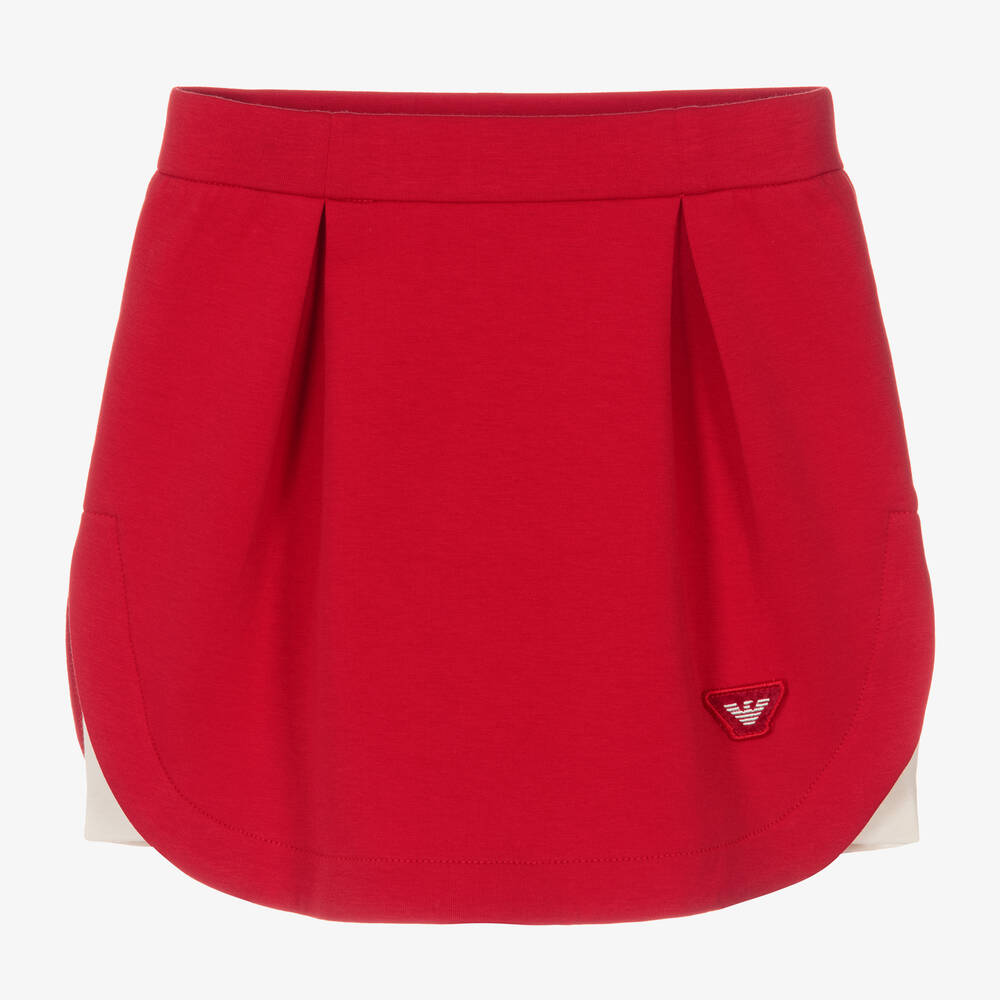 Emporio Armani - Girls Red Cotton Skirt | Childrensalon