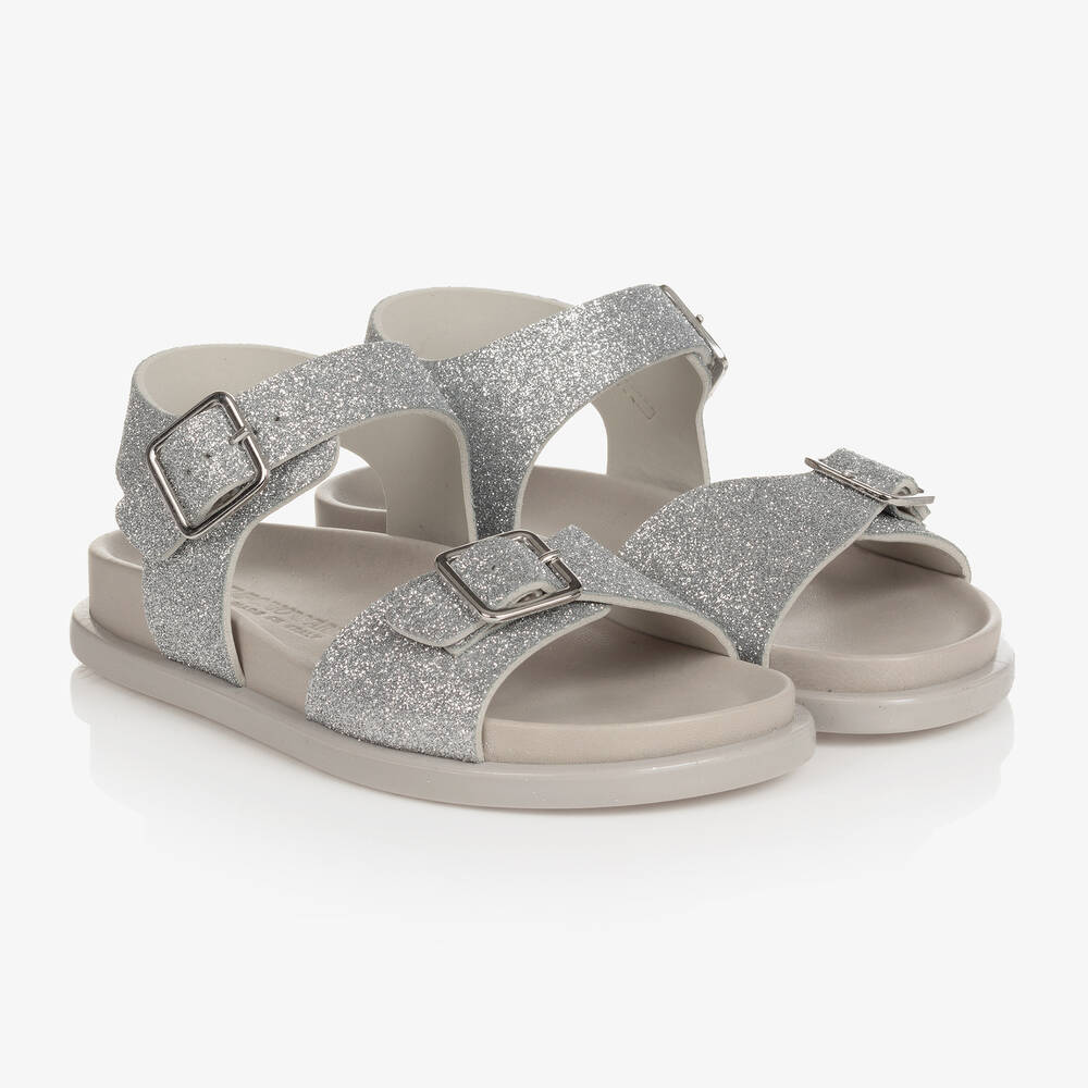 Emporio Armani - Girls Silver Glitter Sandals | Childrensalon