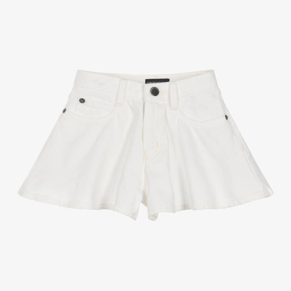 Emporio Armani Kids' Girls White Denim Flared Shorts