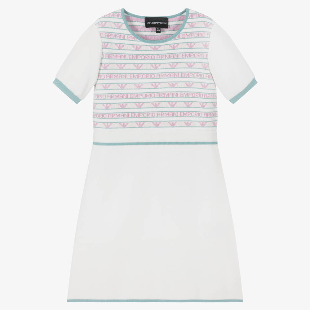 Emporio Armani - فستان فيسكوز محبوك لون أبيض | Childrensalon