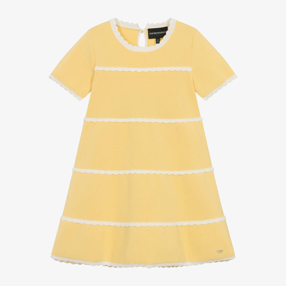 Emporio Armani - فستان قطن محبوك مضلّع لون أصفر | Childrensalon