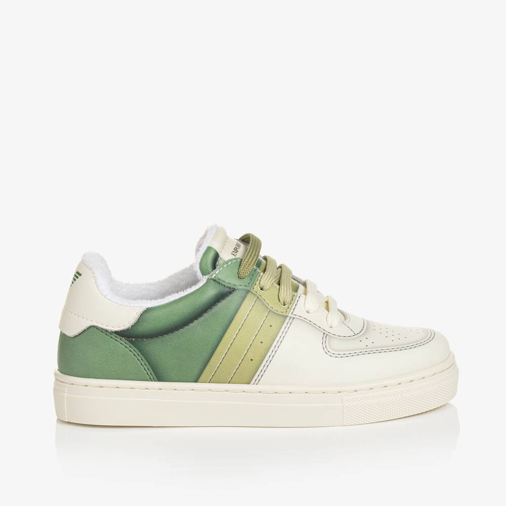 Emporio Armani Teen Ivory & Green Lace-up Trainers
