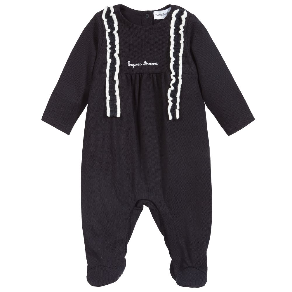 Emporio Armani Navy Blue Cotton Pique Babygrow Childrensalon