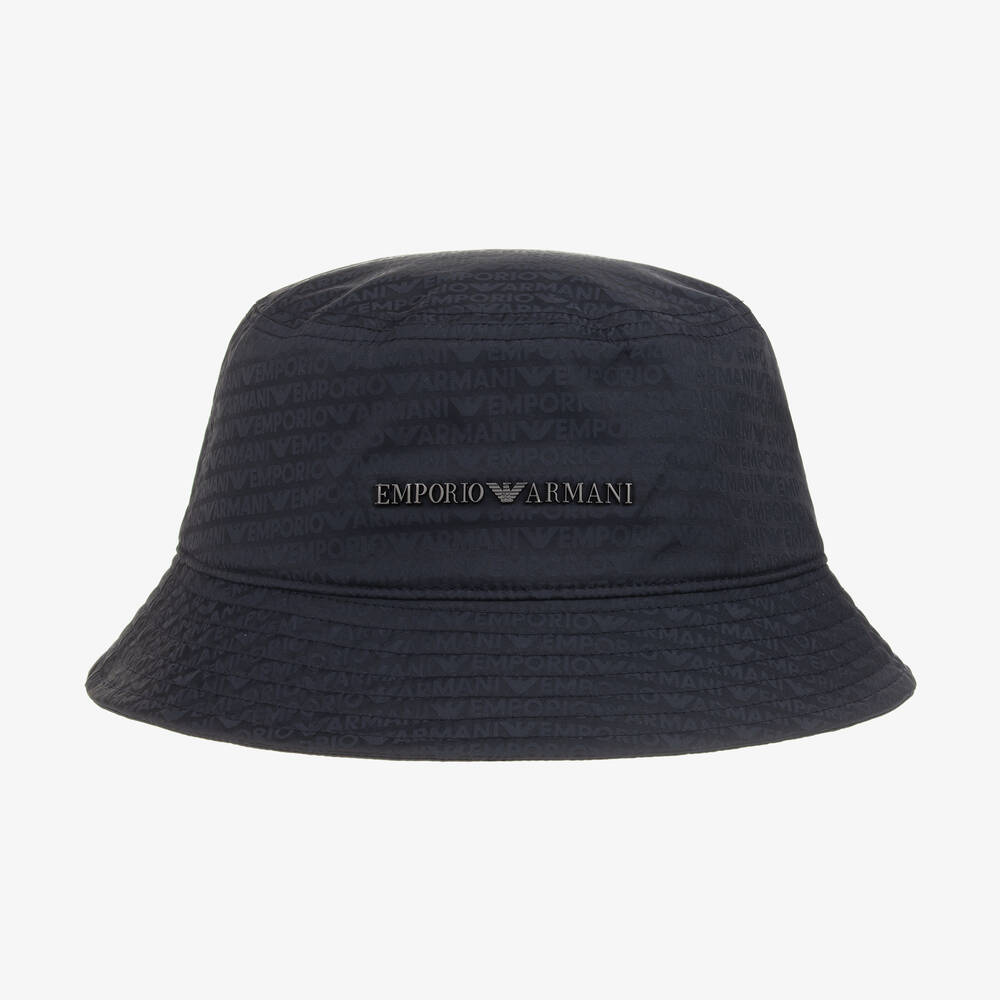 Emporio Armani Navy Blue Logo Print Bucket Hat