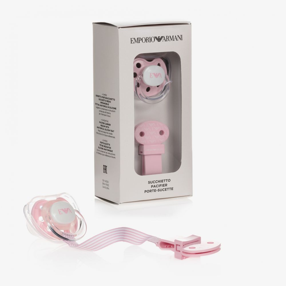 Emporio Armani - Розовая пустышка с держателем | Childrensalon