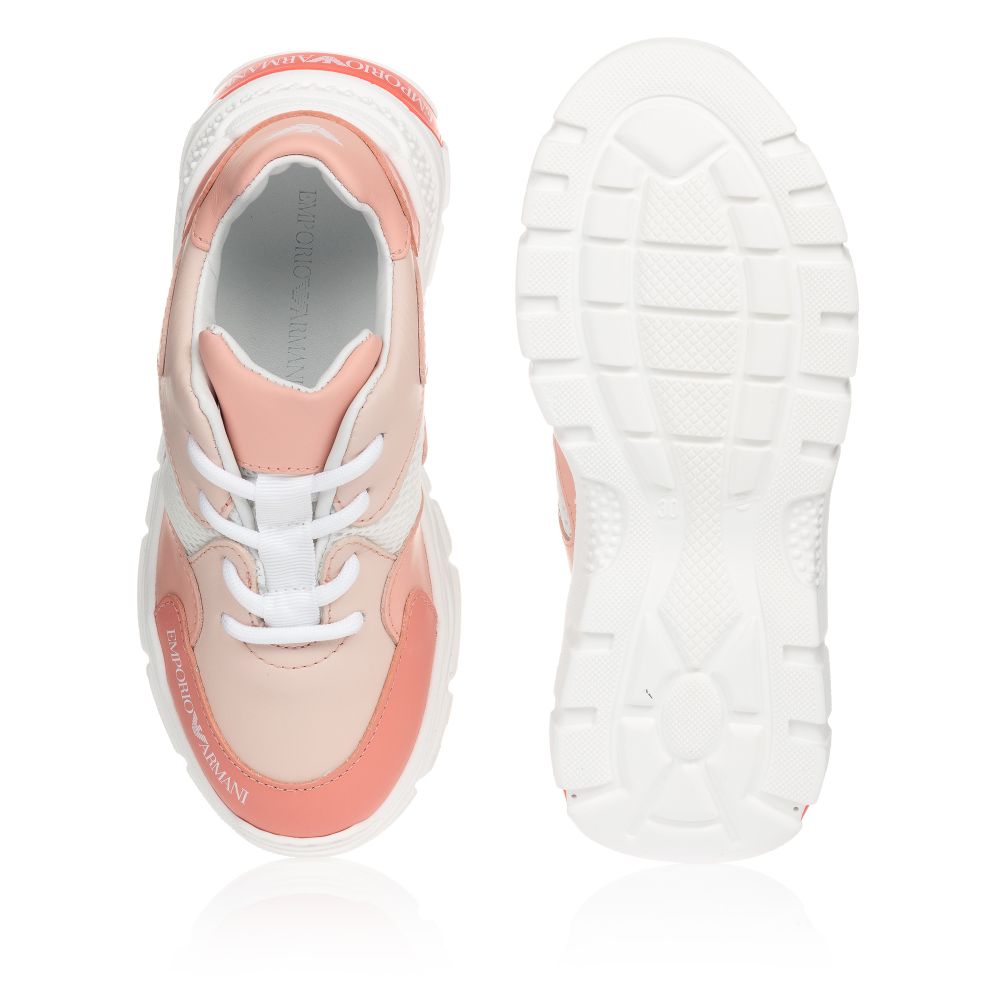 Emporio Armani - Pink & White Leather Trainers | Childrensalon
