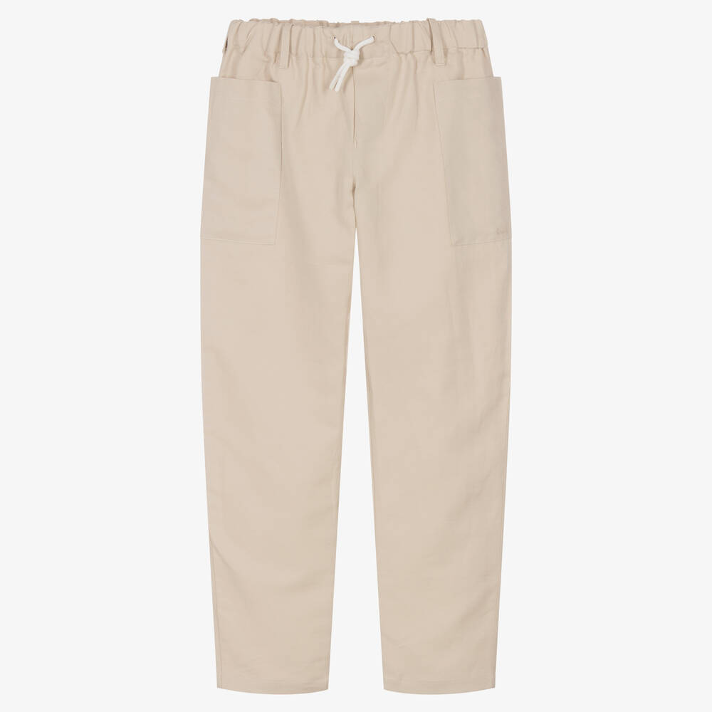 Emporio Armani - Teen Boys Beige Cotton & Linen Trousers | Childrensalon