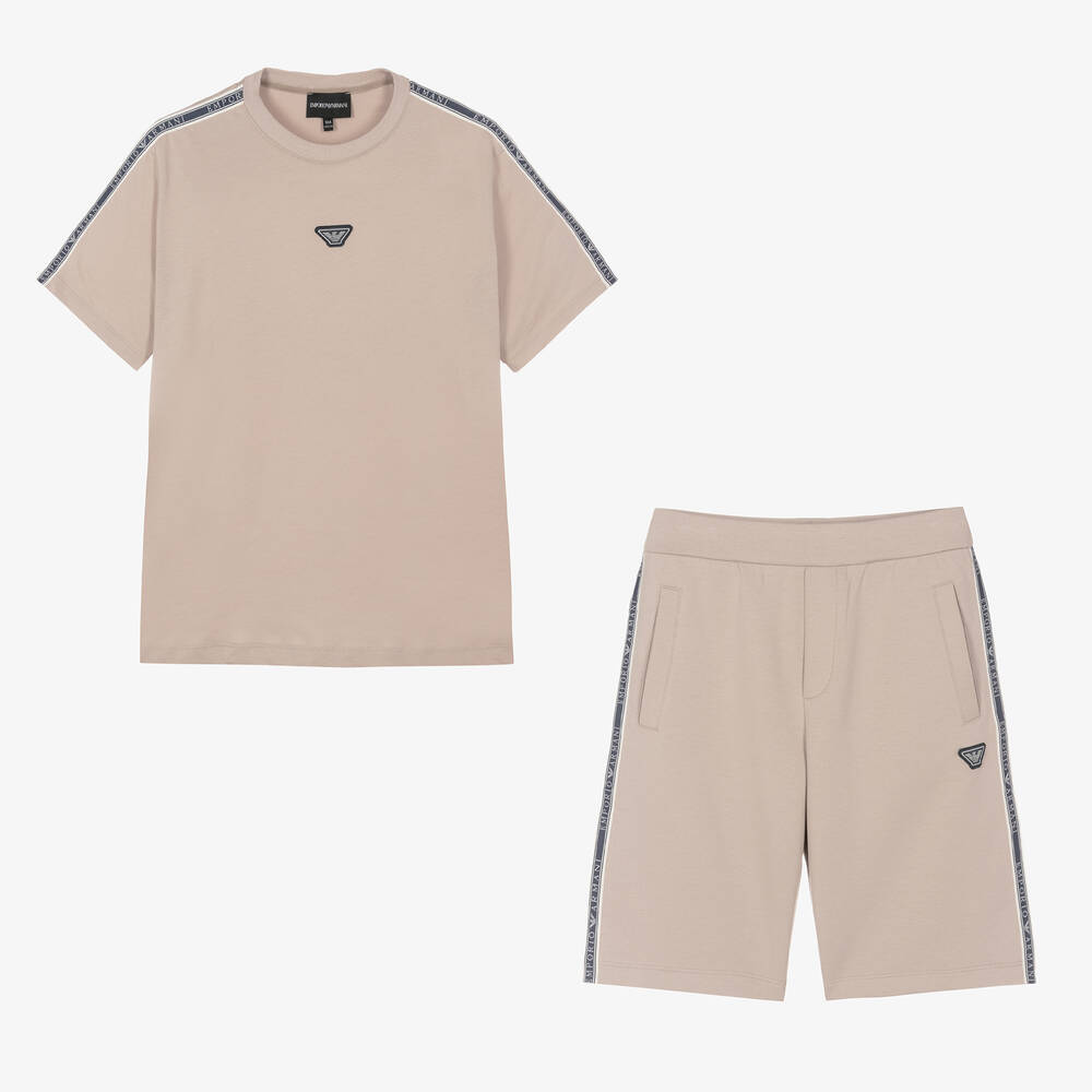 Shop Emporio Armani Teen Boys Beige Cotton Shorts Set