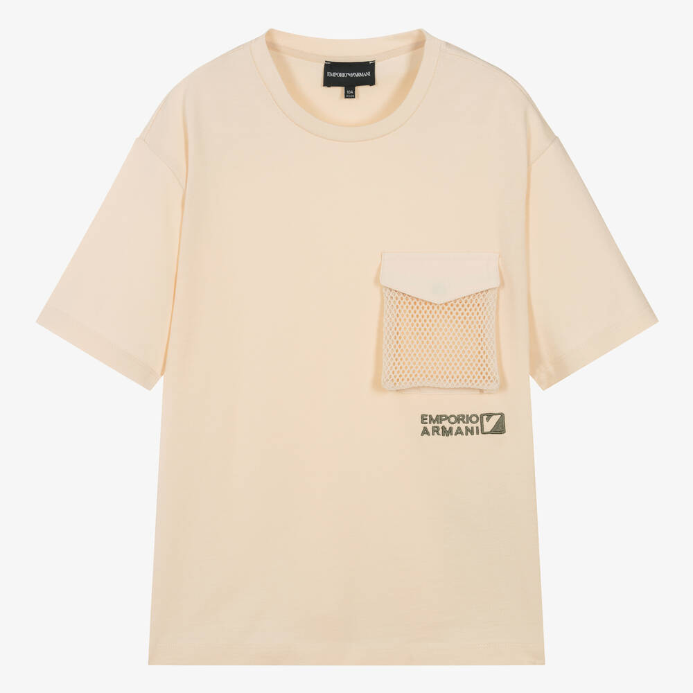 Emporio Armani Teen Boys Beige Cotton T-shirt