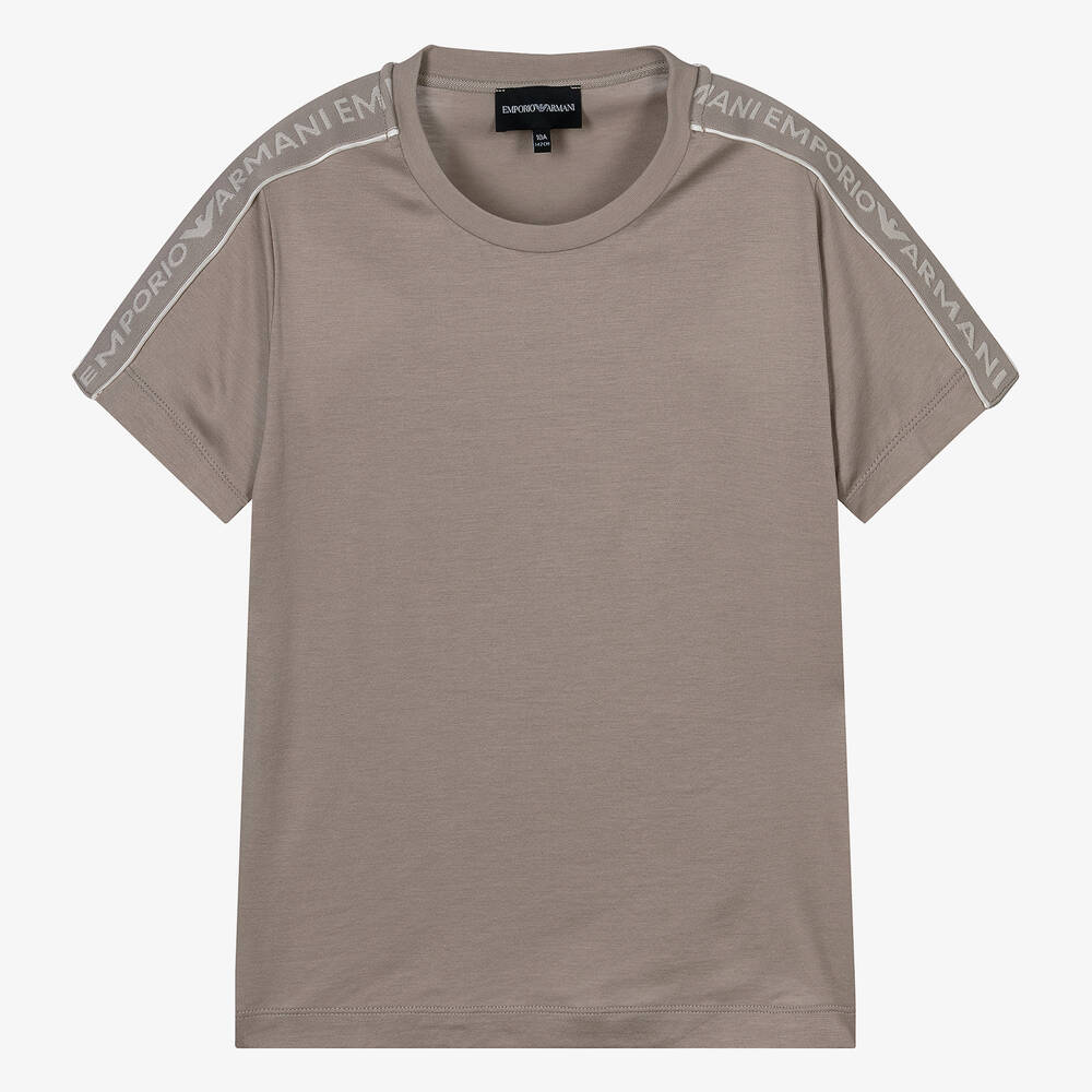 Emporio Armani - Teen Boys Beige Viscose & Cotton T-Shirt | Childrensalon