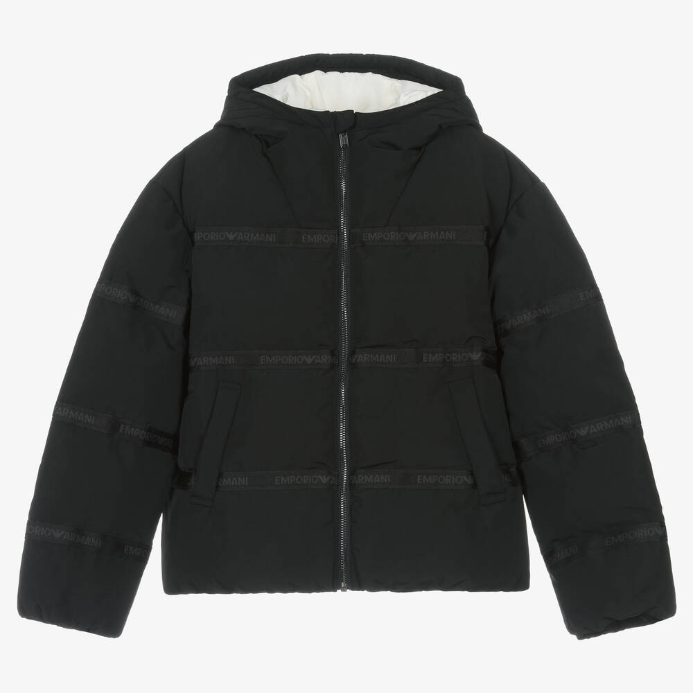 Emporio Armani Teen Boys Black Hooded Puffer Jacket
