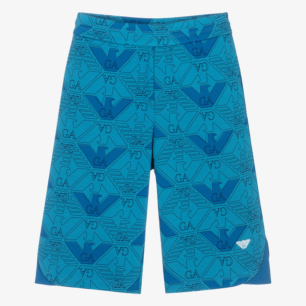Emporio Armani - Teen Boys Blue Cotton Eagle Print Shorts | Childrensalon