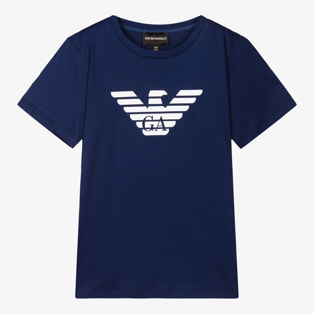 Emporio Armani - Teen Boys Blue Cotton Eagle T-Shirt | Childrensalon