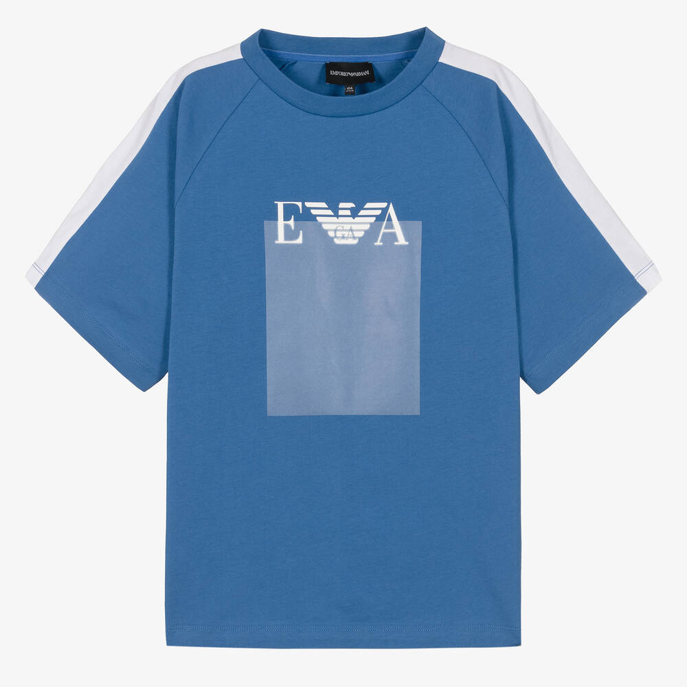 Emporio Armani Teen Boys Blue Cotton Logo T-shirt