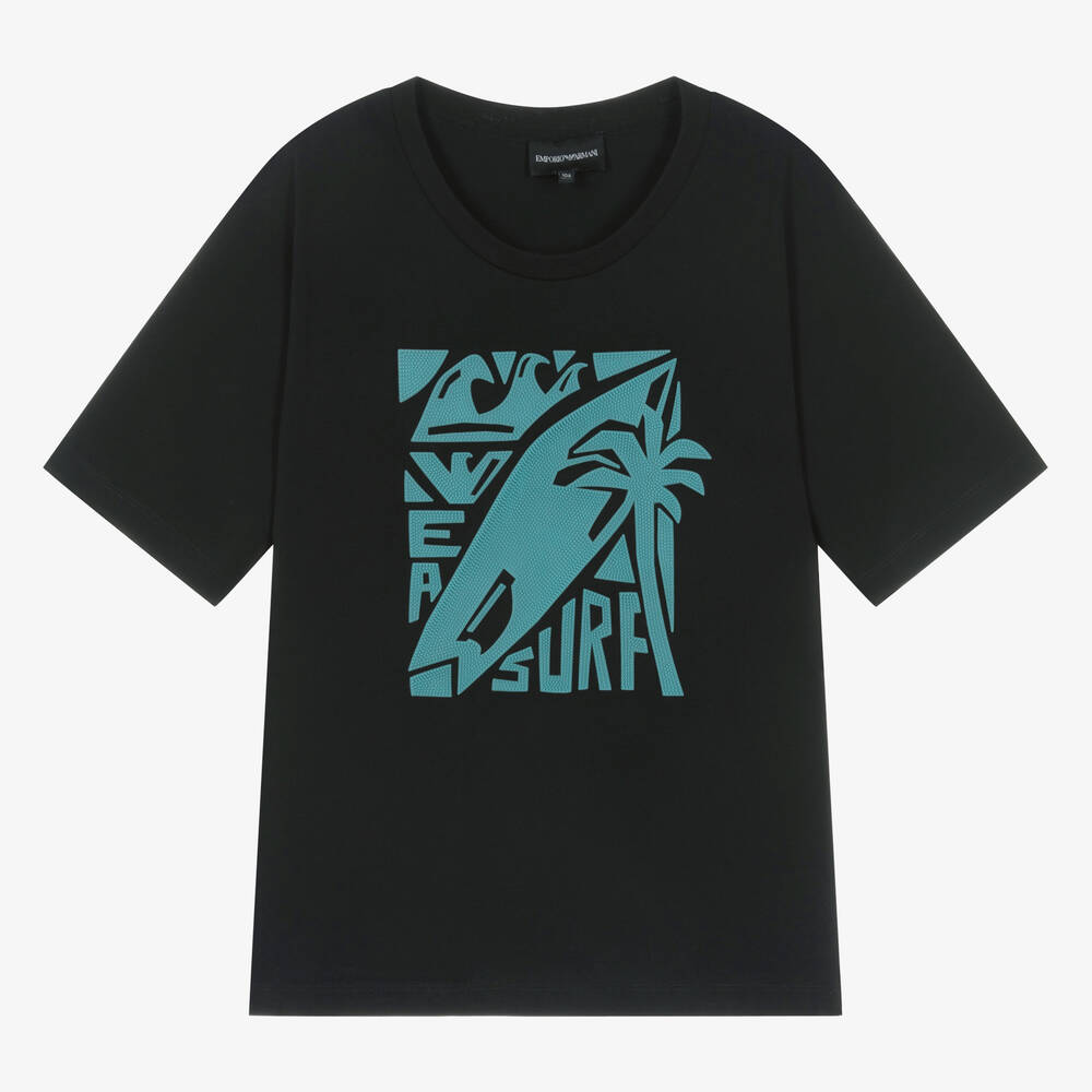 Emporio Armani - Teen Boys Blue Cotton Surf Graphic T-Shirt | Childrensalon