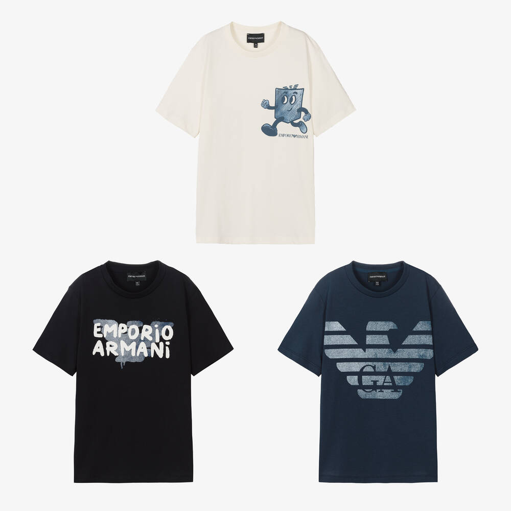 Emporio Armani - Lot de 3 t-shirt à motif ado garçon | Childrensalon