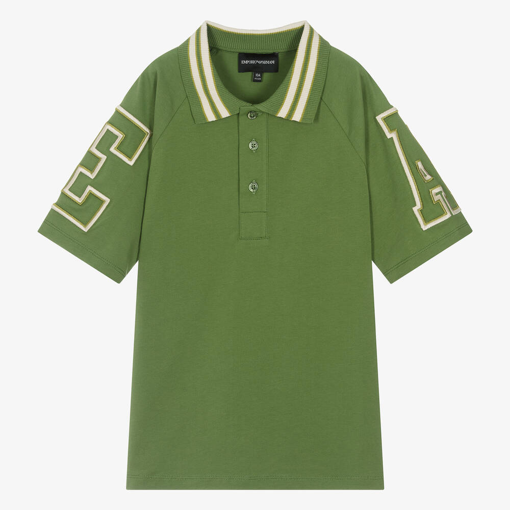 Emporio Armani - Teen Boys Green Cotton EA Polo Shirt | Childrensalon