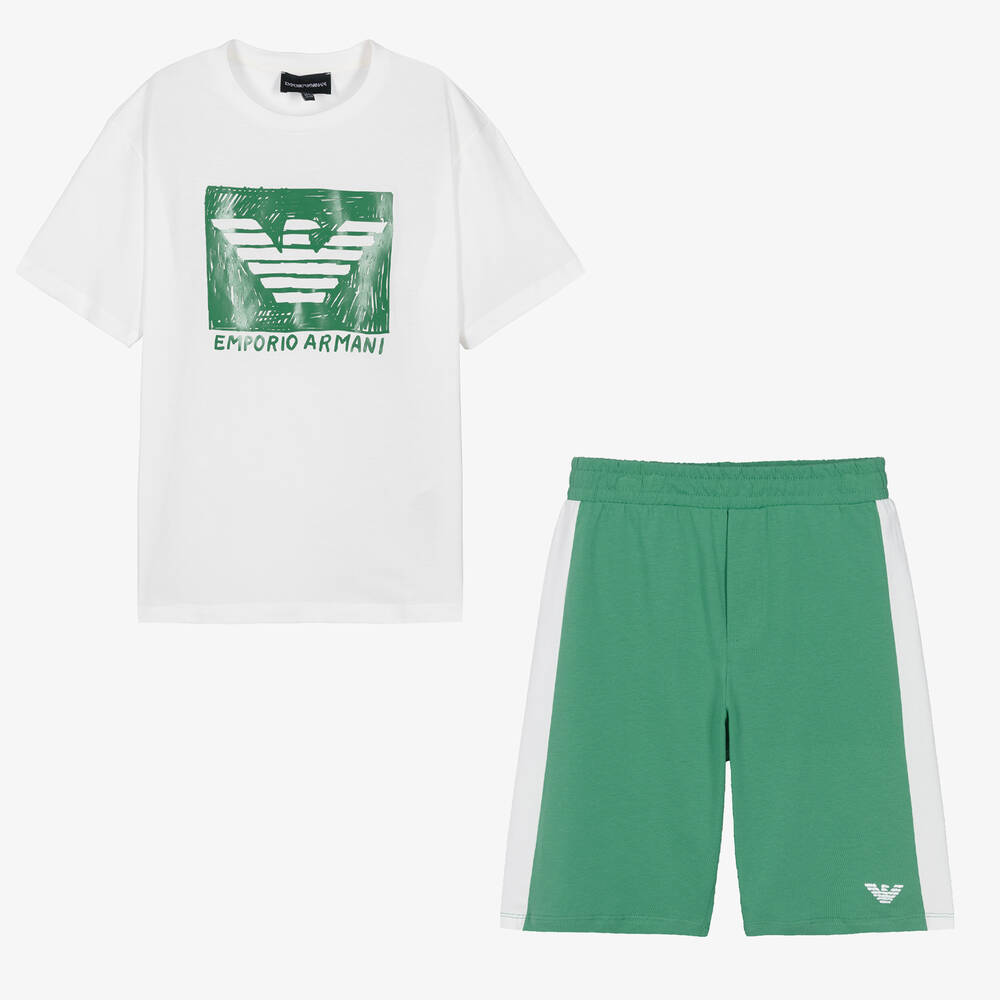 Emporio Armani - Teen Boys Green Sketch Logo Shorts Set | Childrensalon
