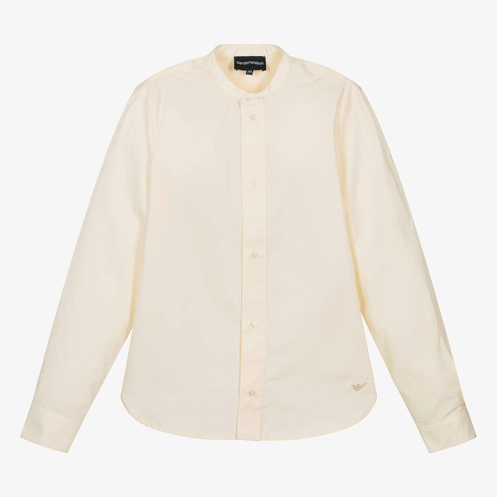 Emporio Armani - Teen Boys Ivory Cotton Collarless Shirt | Childrensalon