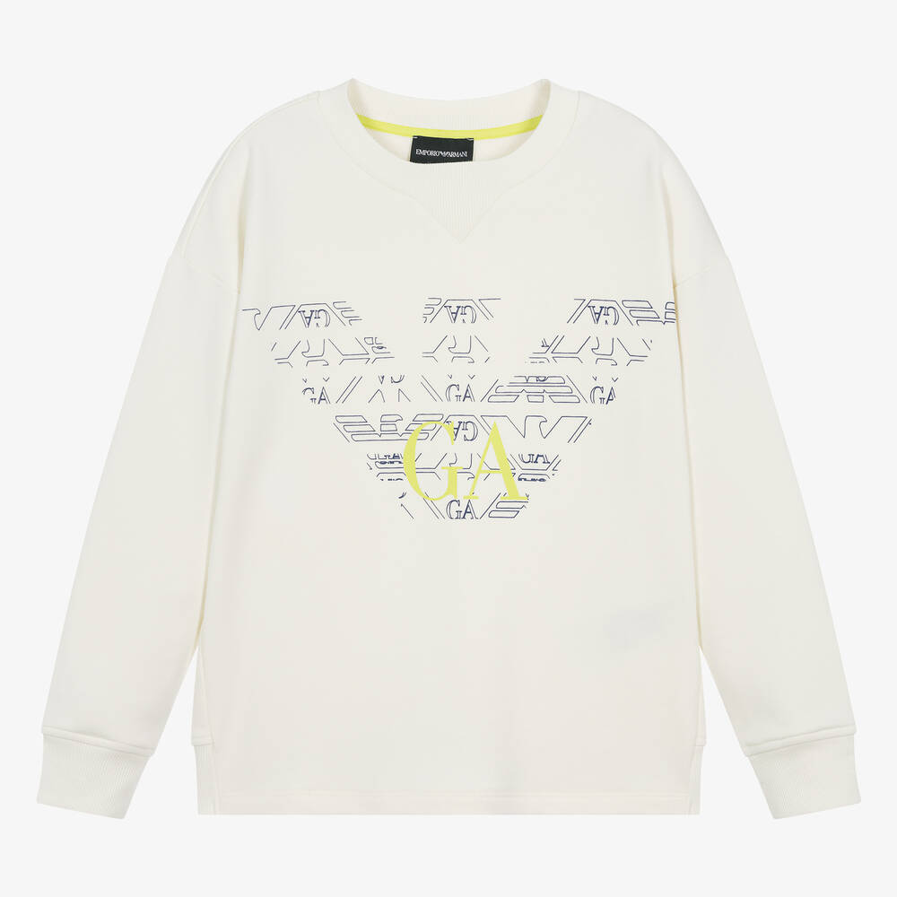 Emporio Armani - Teen Boys Ivory Cotton Eagle Sweatshirt | Childrensalon