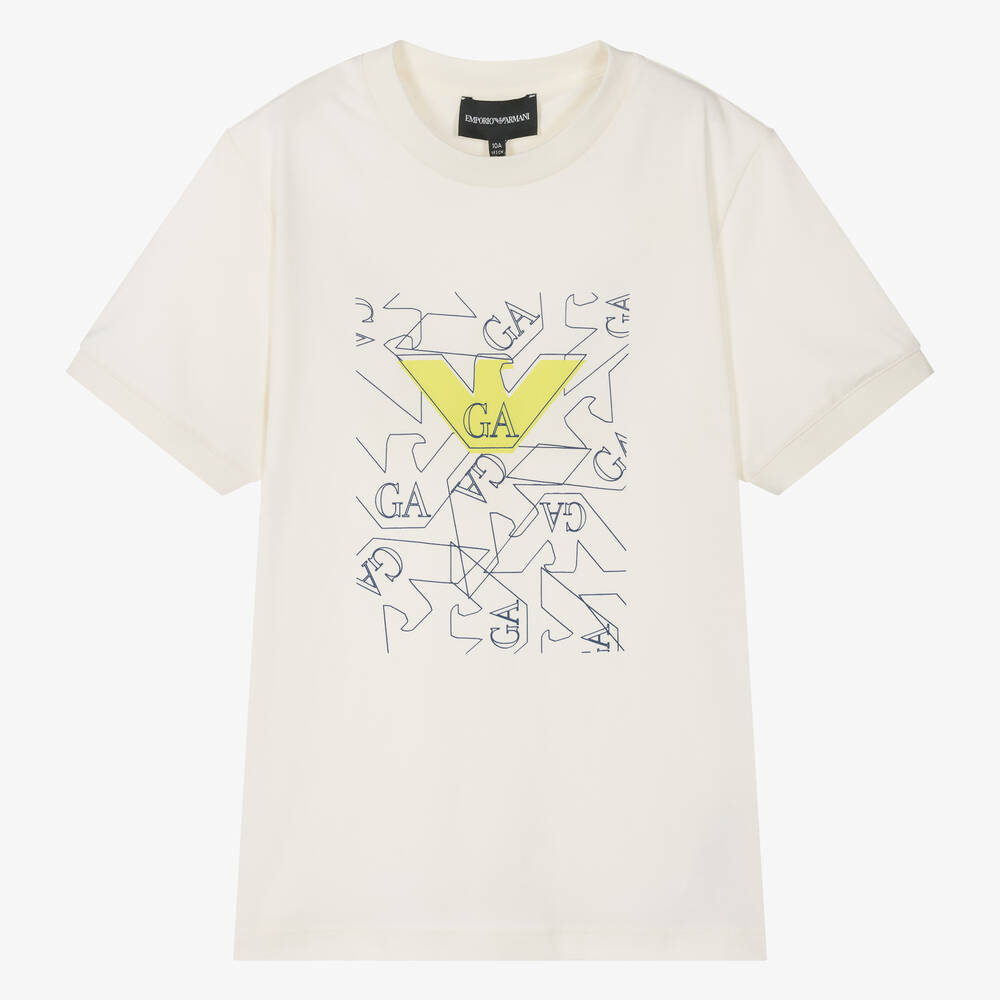 Emporio Armani - Кремовая хлопковая футболка Eagle для мальчиков-подростков | Childrensalon