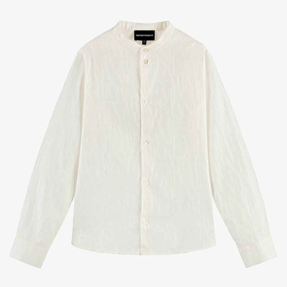 Emporio Armani Teen Boys Ivory Cotton Jacquard Shirt