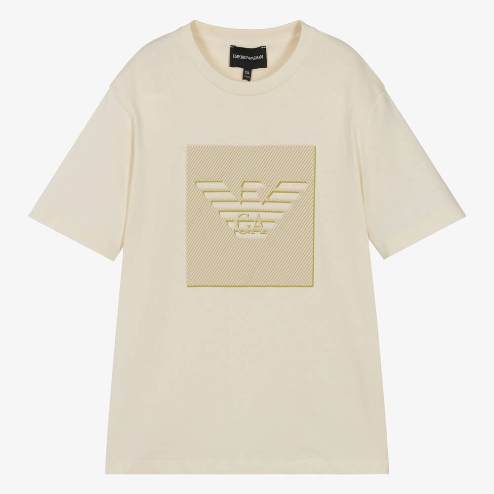 Emporio Armani - Teen Boys Ivory Cotton T-Shirt | Childrensalon