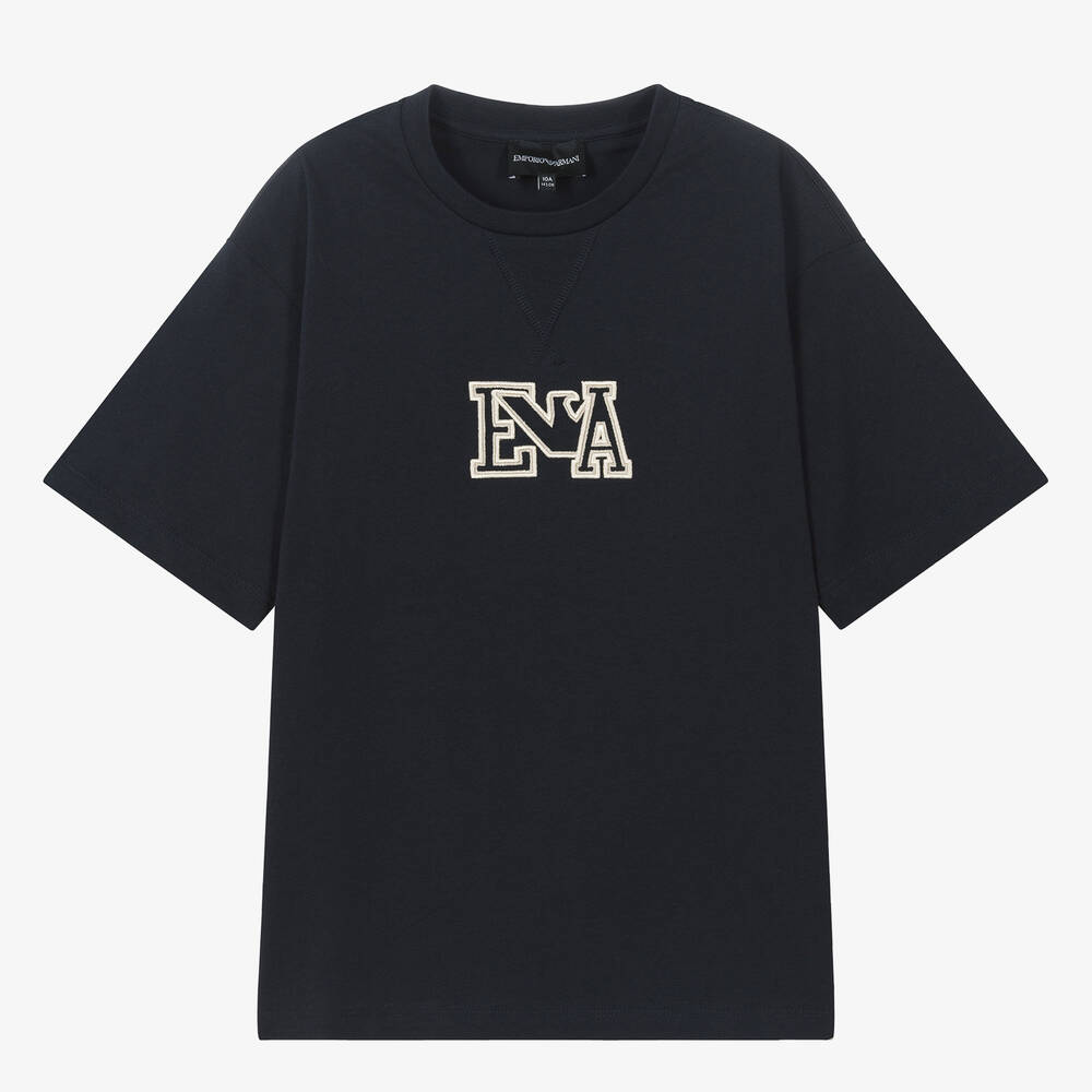 Emporio Armani - Navyblaues Teen Baumwoll-T-Shirt mit Adlermotiv für Jungen | Childrensalon