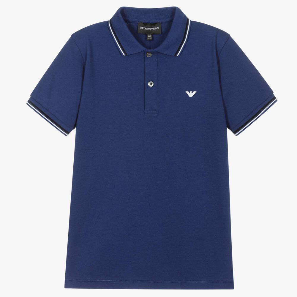 Emporio Armani - Teen Boys Navy Blue Cotton Polo Shirt | Childrensalon