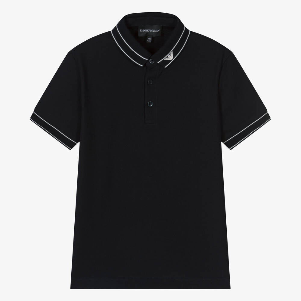 Emporio Armani - Teen Boys Navy Blue Cotton Polo Shirt | Childrensalon