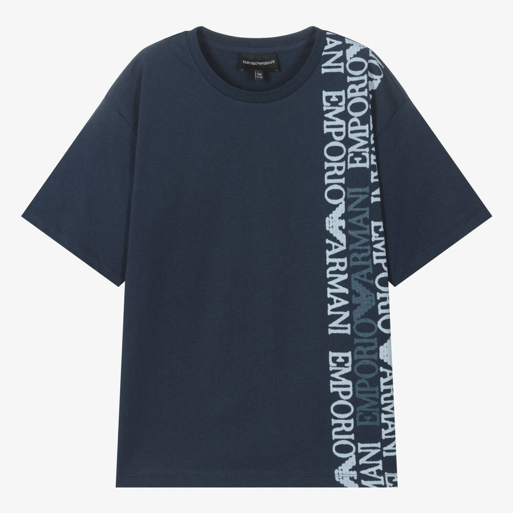 Emporio Armani - Синяя хлопковая футболка для мальчиков-подростков | Childrensalon