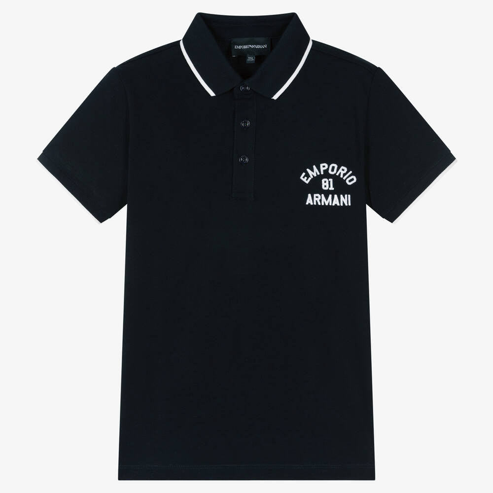 Emporio Armani - Teen Boys Navy Blue Logo Polo Shirt | Childrensalon