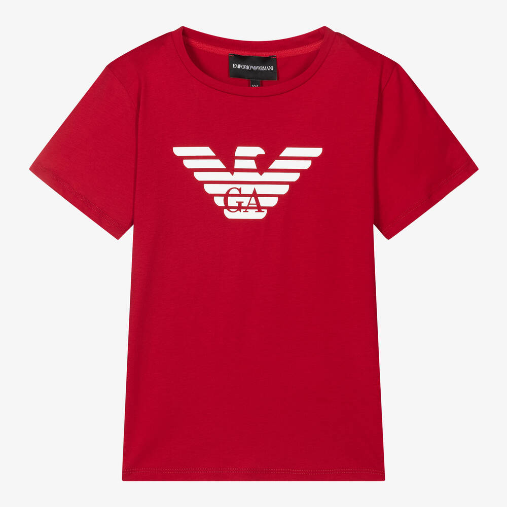 Emporio Armani - Teen Boys Red Cotton Eagle T-Shirt | Childrensalon