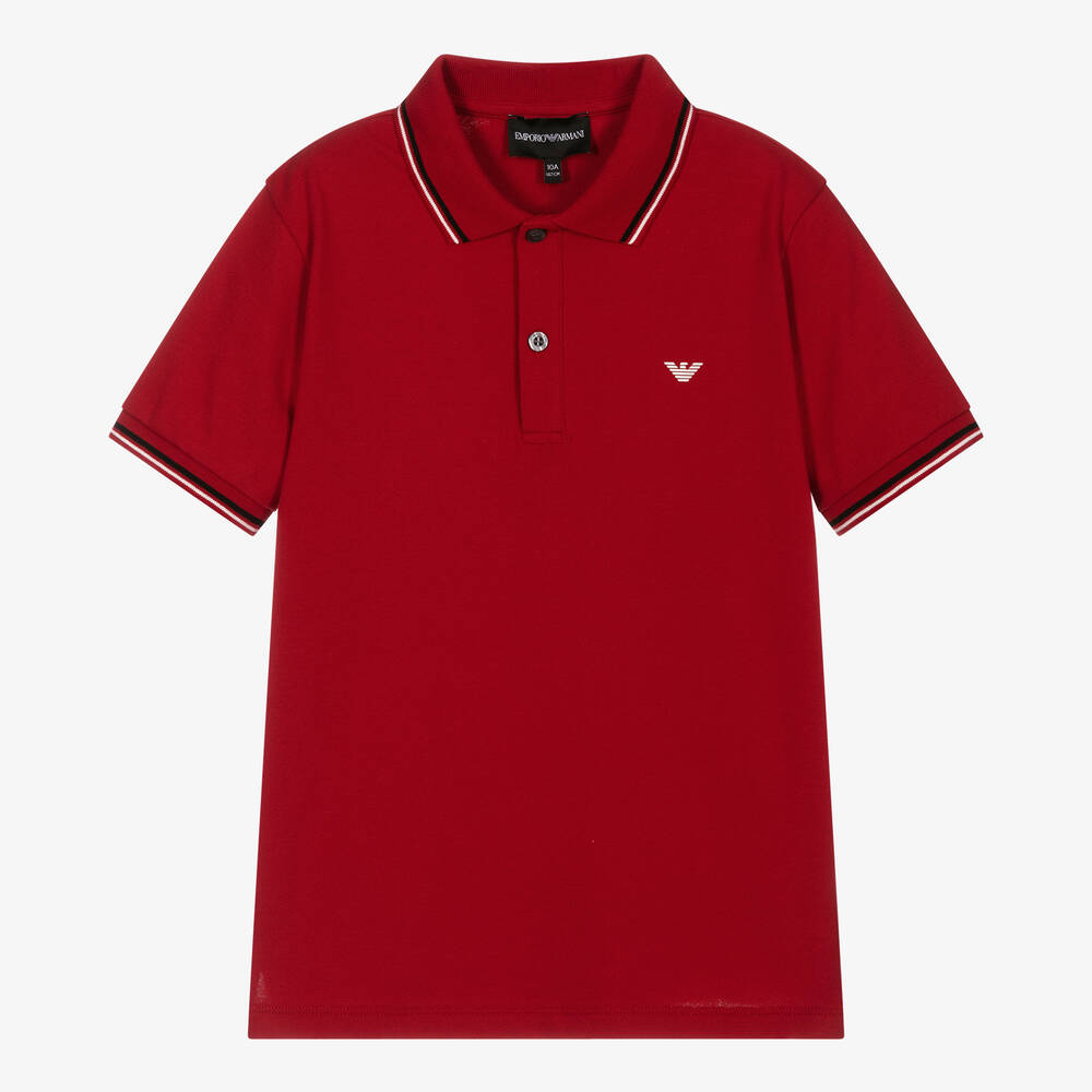 Emporio Armani - Teen Boys Red Cotton Polo Shirt | Childrensalon