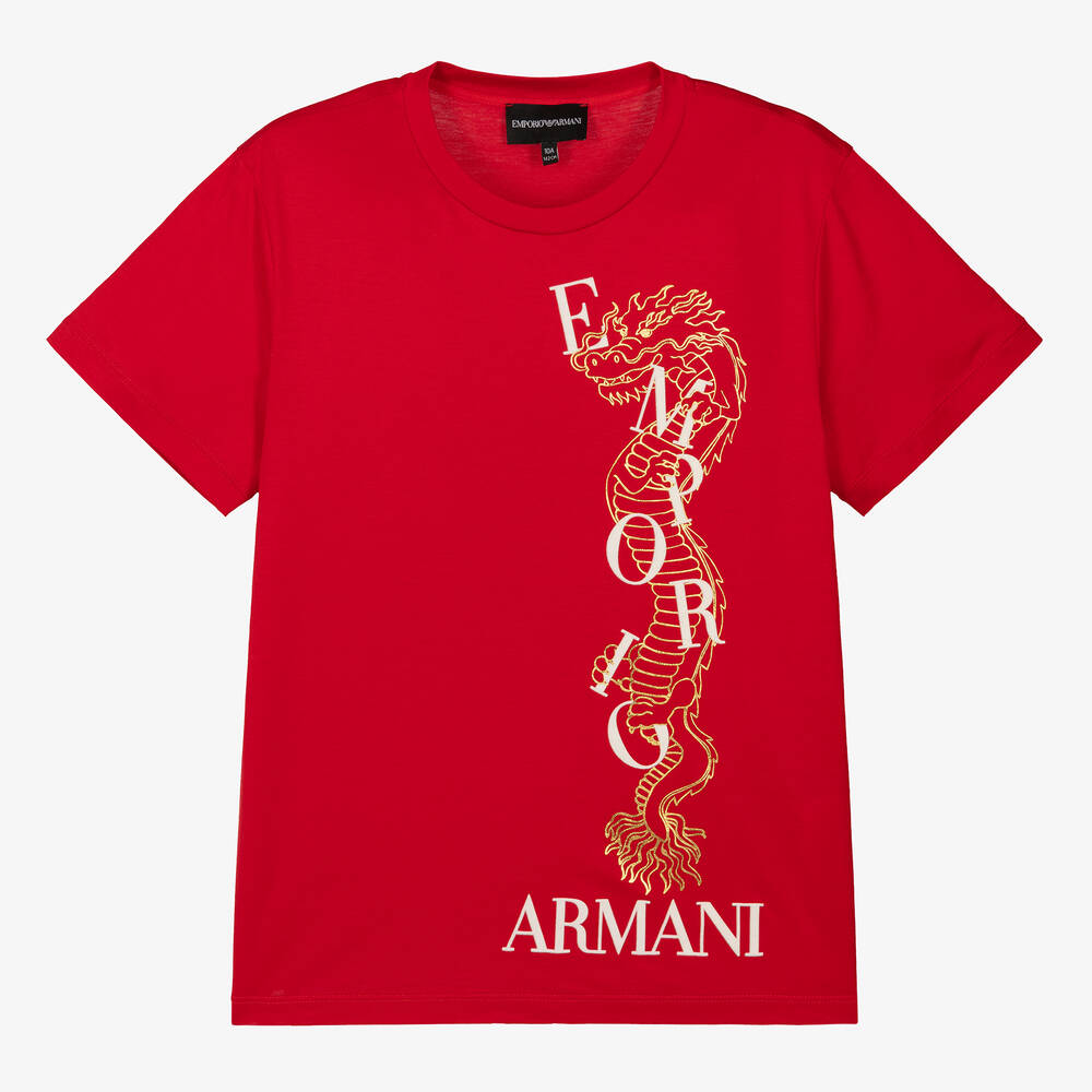 Emporio Armani - تيشيرت قطن وليوسيل لون أحمر للمراهقين | Childrensalon