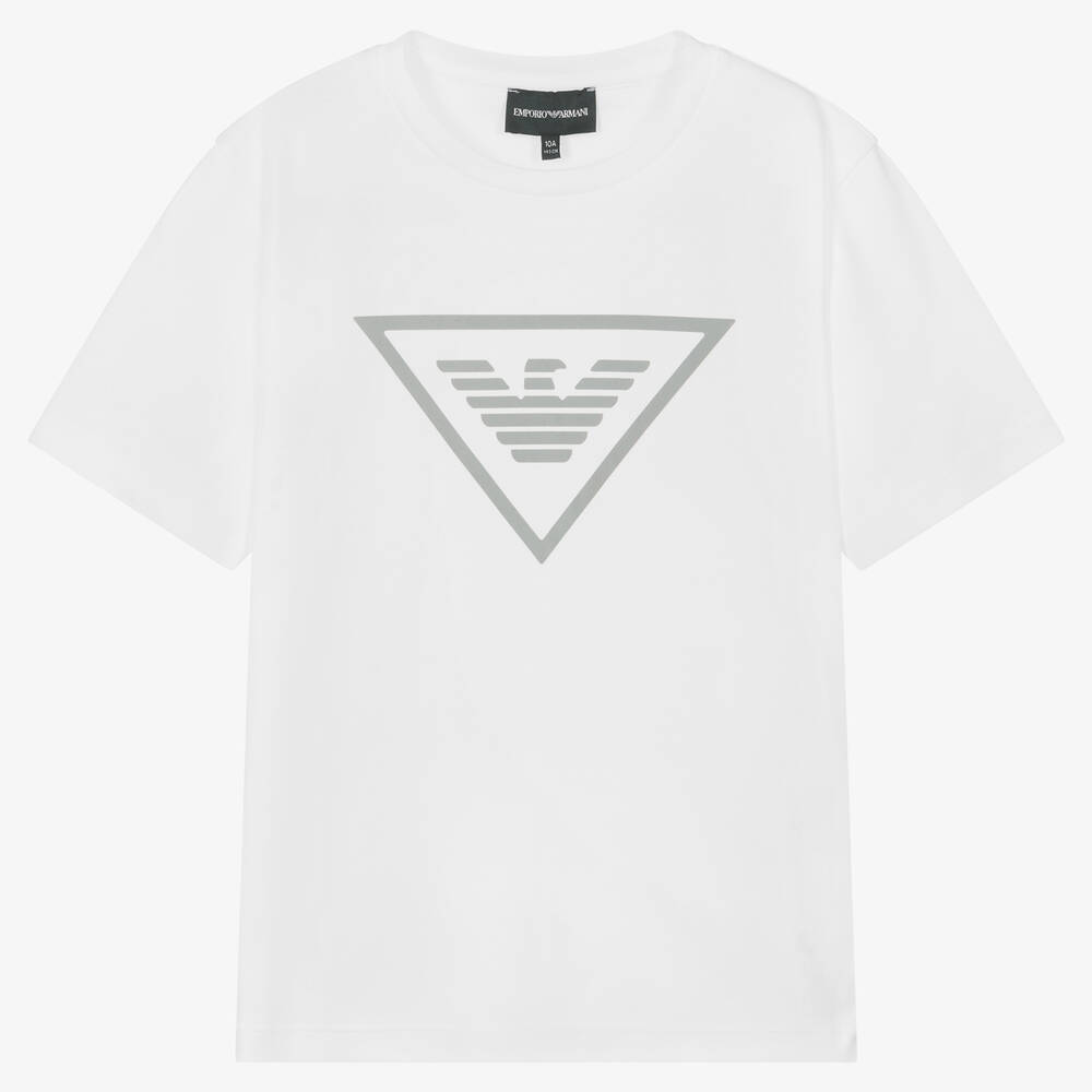 Emporio Armani - Teen Boys White Cotton Logo T-Shirt | Childrensalon
