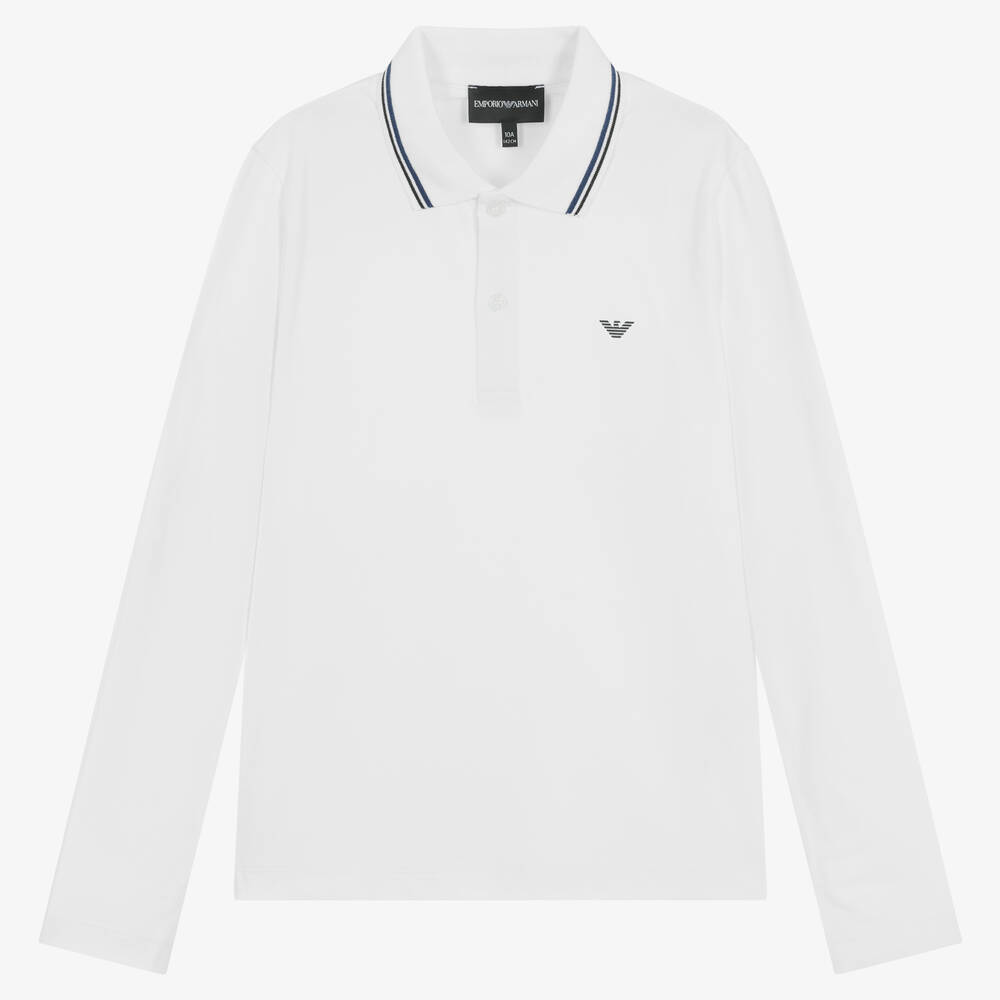 Emporio Armani Teen Boys White Cotton Polo Shirt